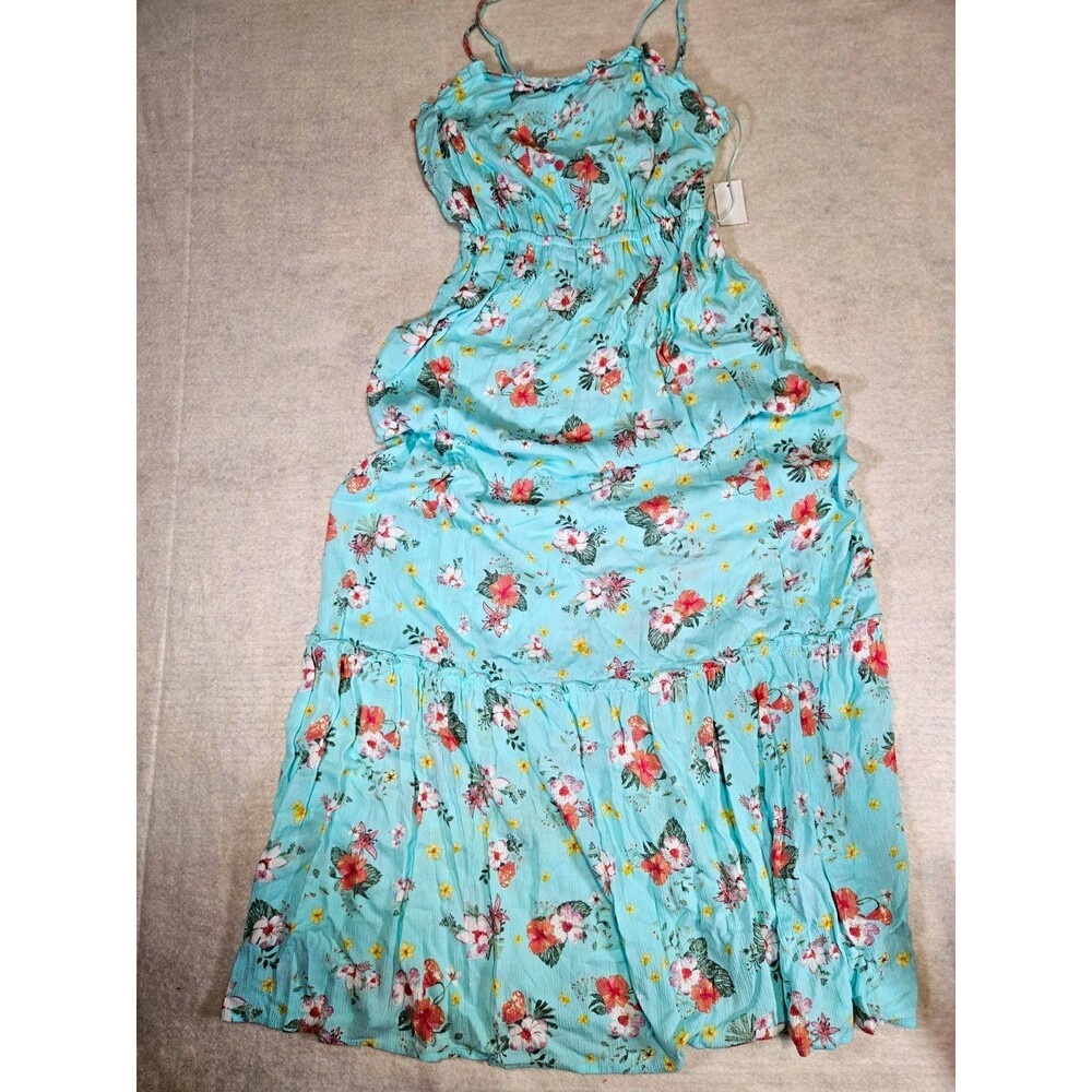 Gypsy & Jade Light Teal Floral Ruffle Maxi Dress Size M PS1W50775ME New W/Tags
